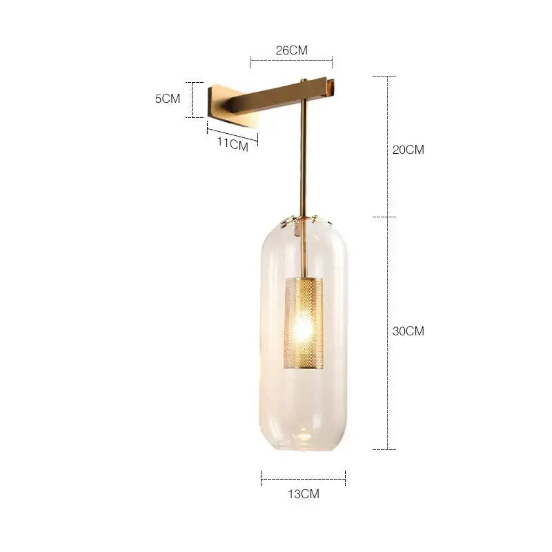 Brass Smoke Grey Glass Nordic Wall Lamp