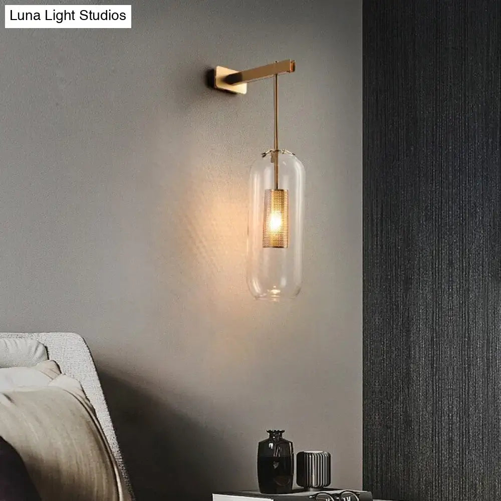 Brass Smoke Grey Glass Nordic Wall Lamp