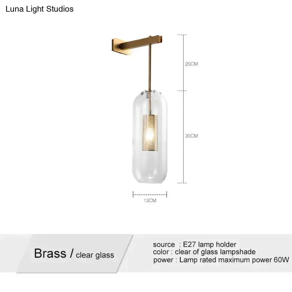 Brass Smoke Grey Glass Nordic Wall Lamp