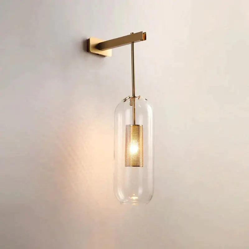 Brass Smoke Grey Glass Nordic Wall Lamp