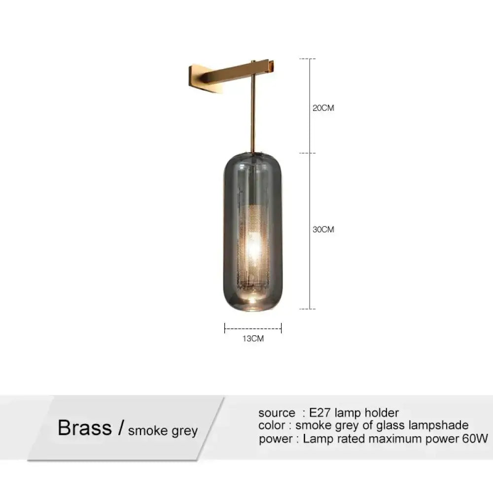 Brass Smoke Grey Glass Nordic Wall Lamp