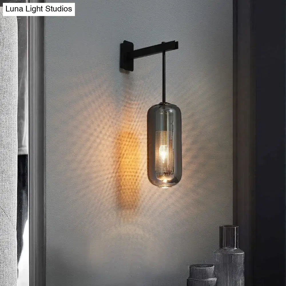 Brass Smoke Grey Glass Nordic Wall Lamp