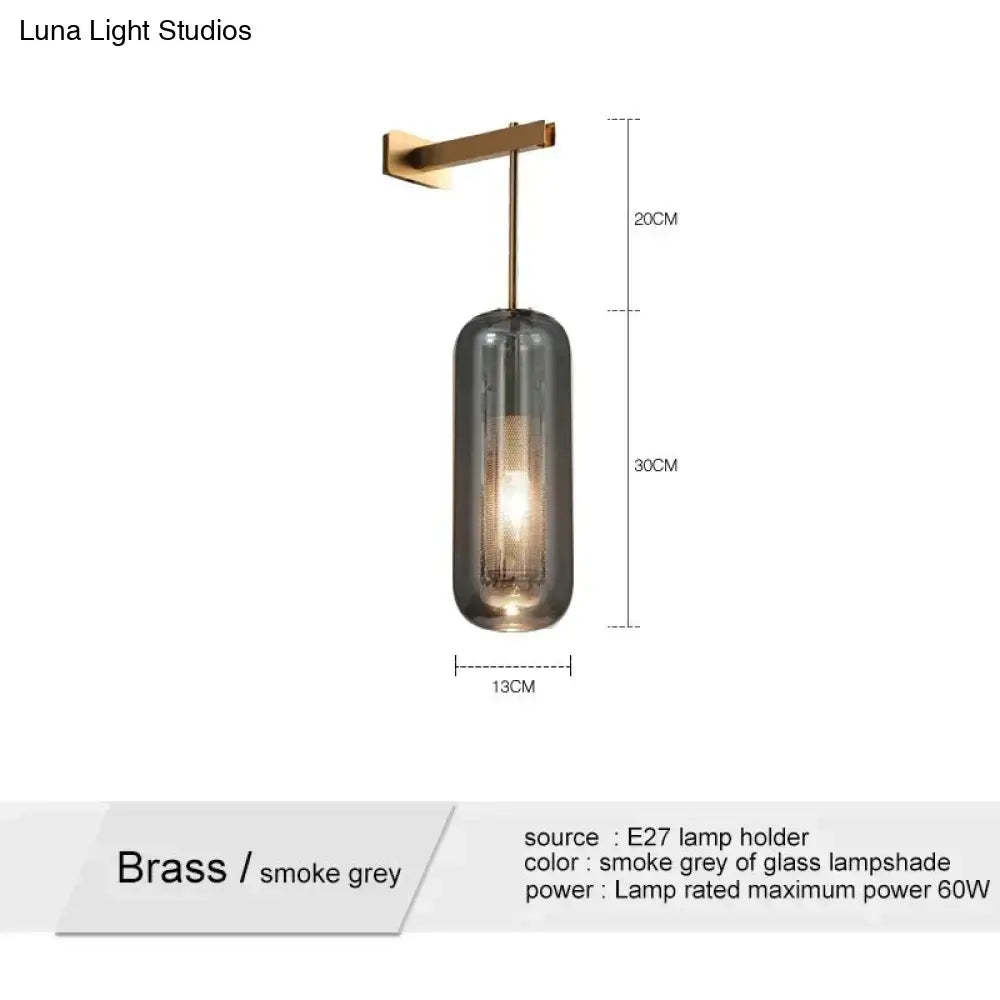 Brass Smoke Grey Glass Nordic Wall Lamp