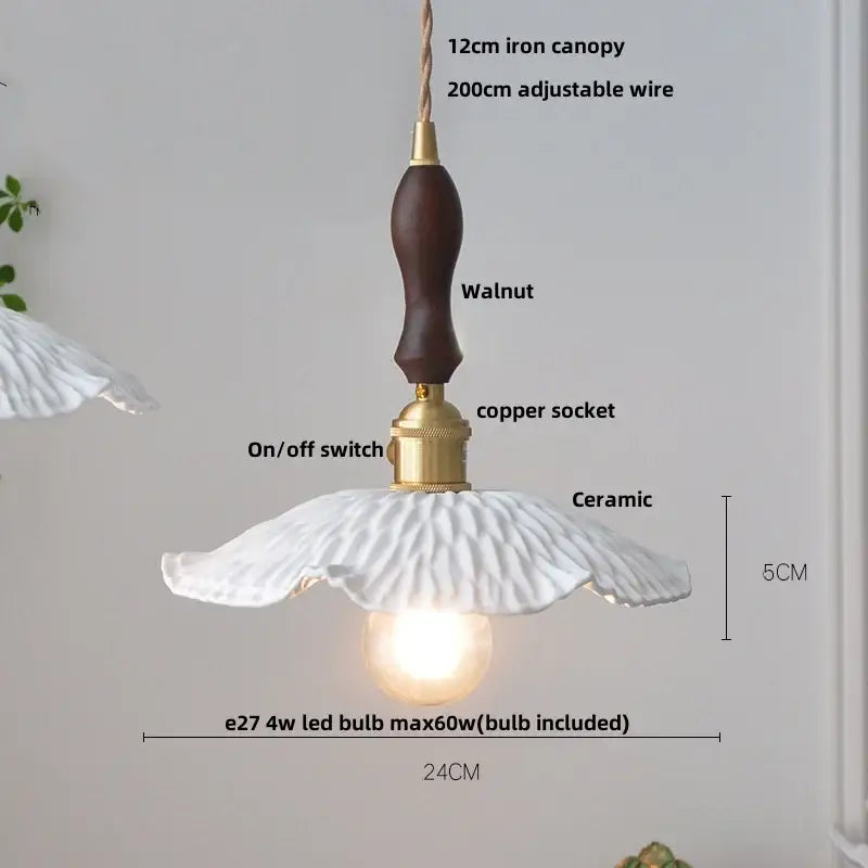 White Glass Wood Pendant