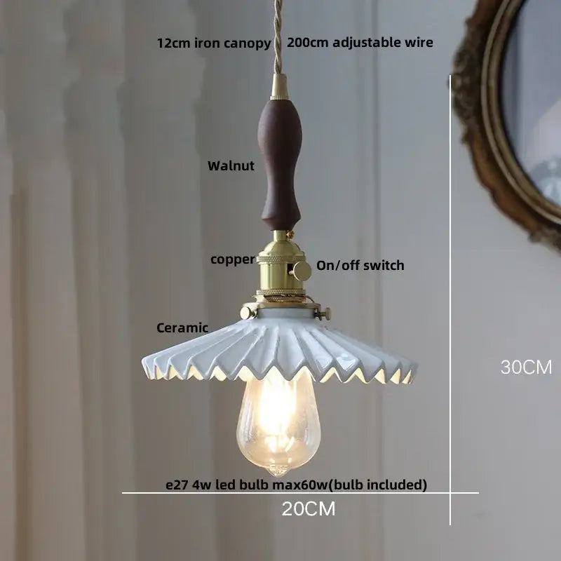 White Glass Wood Pendant