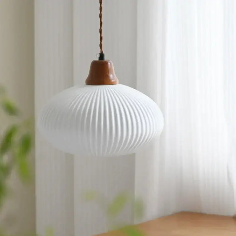 White Glass Wood Pendant