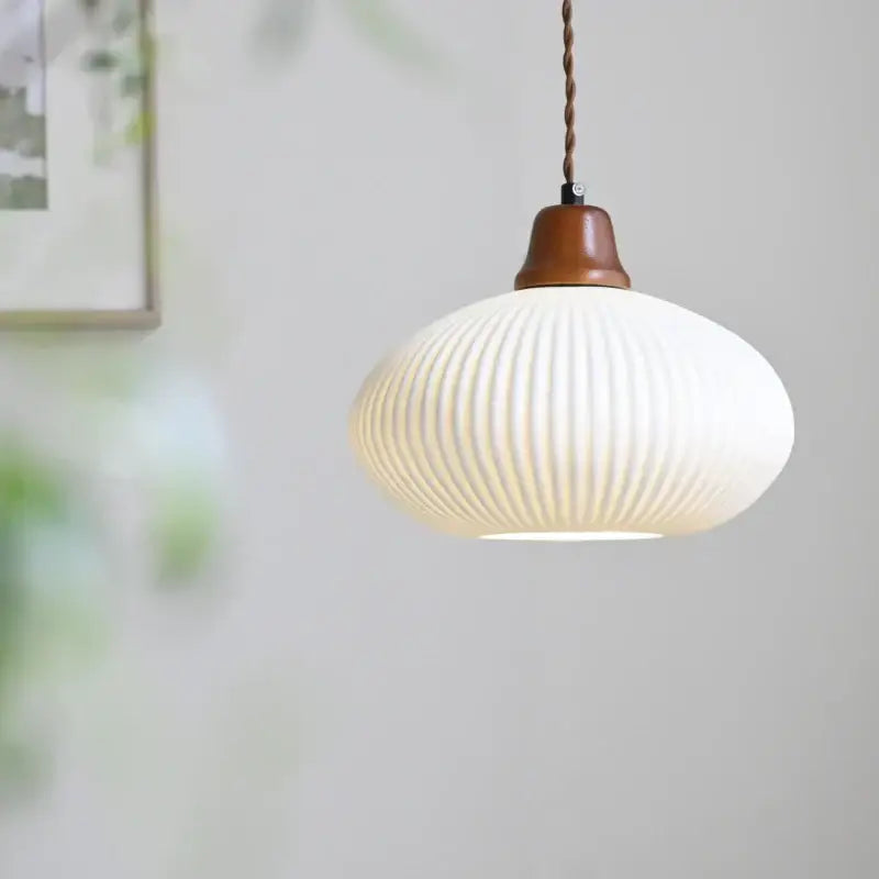White Glass Wood Pendant