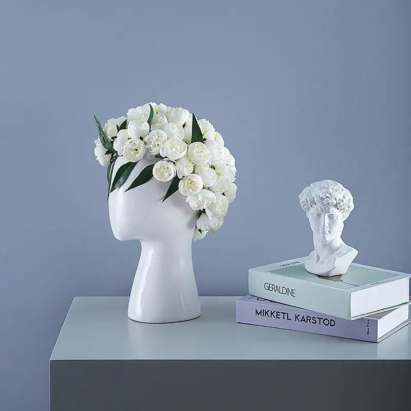 White Ceramic Head Vase for Nordic Tabletop Decor