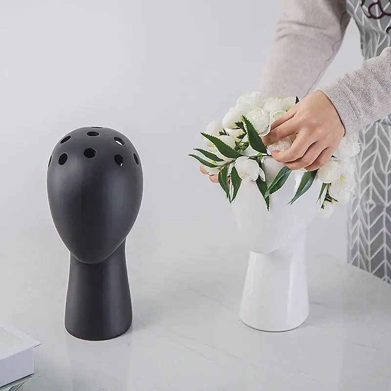 White Ceramic Head Vase for Nordic Tabletop Decor