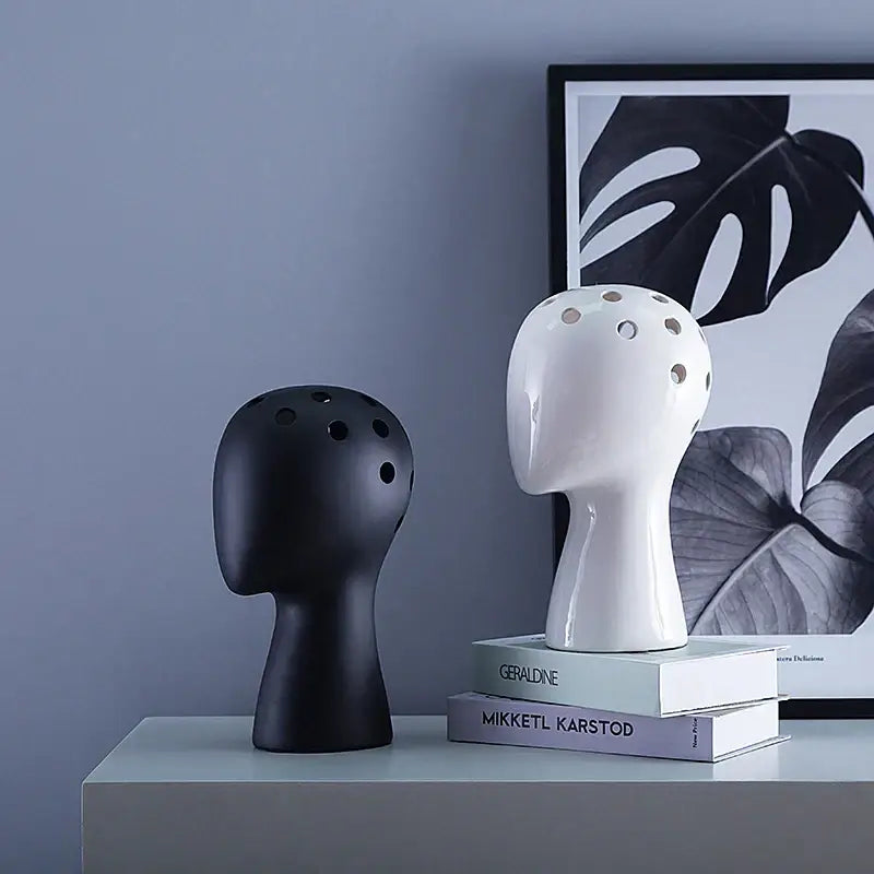 White Ceramic Head Vase for Nordic Tabletop Decor