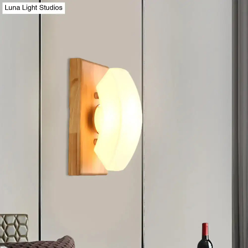 White Frosted Glass Wood-Back Wall Sconce