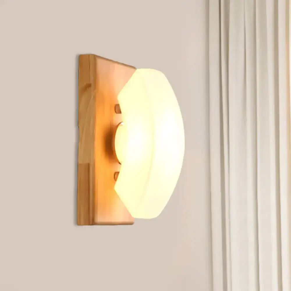 White Frosted Glass Wood-Back Wall Sconce