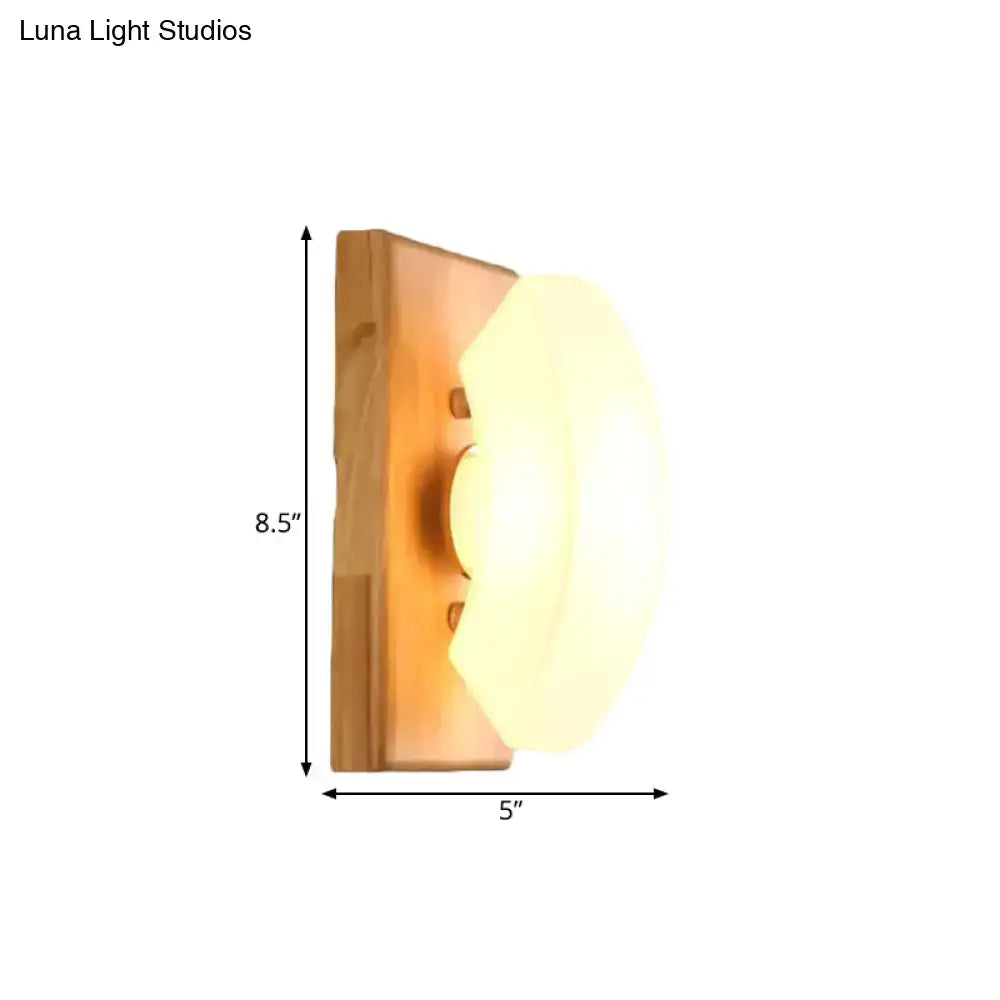 White Frosted Glass Wood-Back Wall Sconce