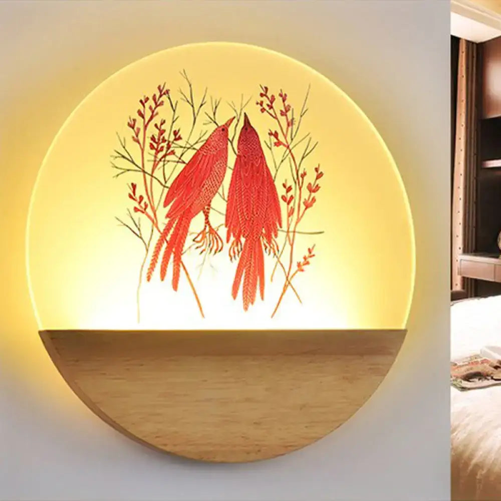 Wood Bird Wall Lamp