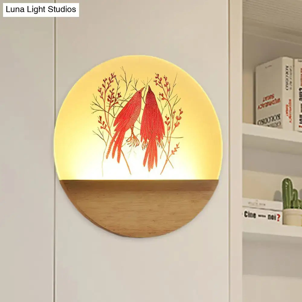 Wood Bird Wall Lamp