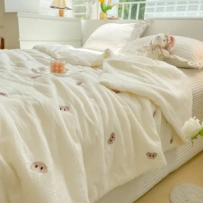 White Cherry Embroidered Quilt