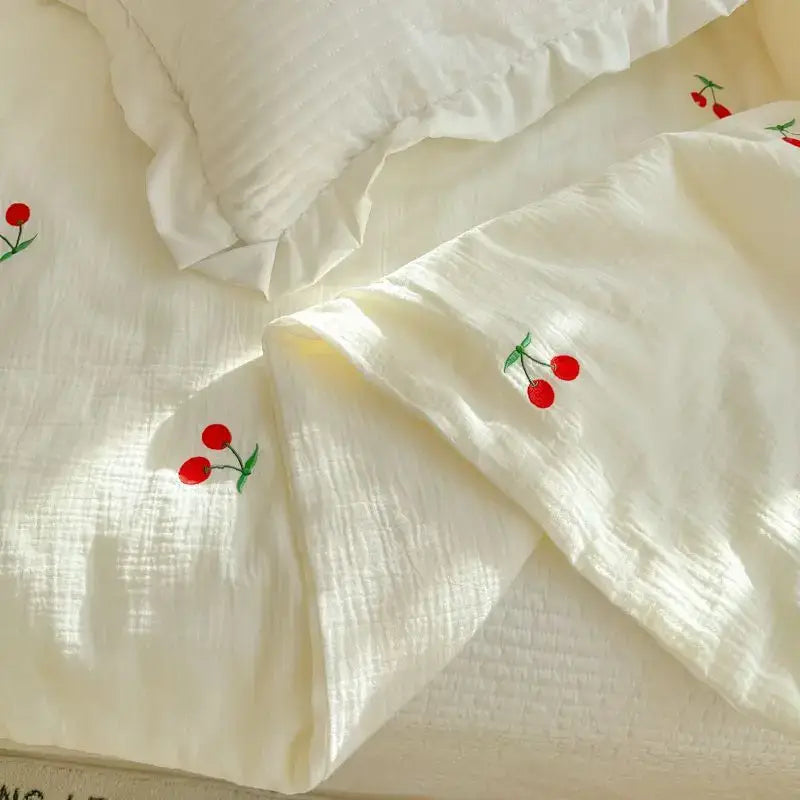 White Cherry Embroidered Quilt