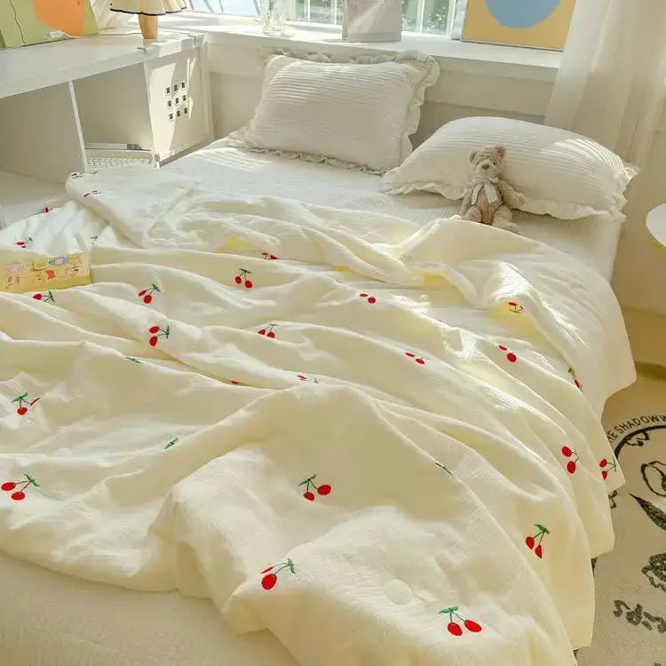 White Cherry Embroidered Quilt