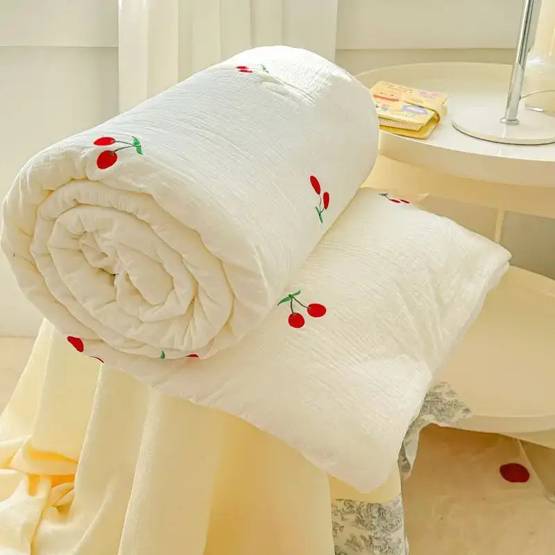 White Cherry Embroidered Quilt