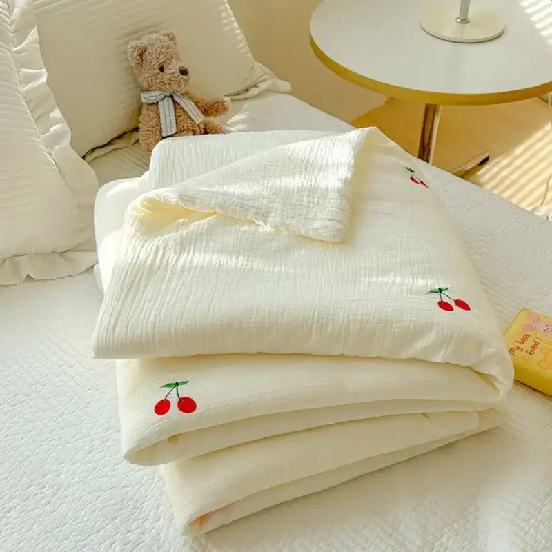 White Cherry Embroidered Quilt