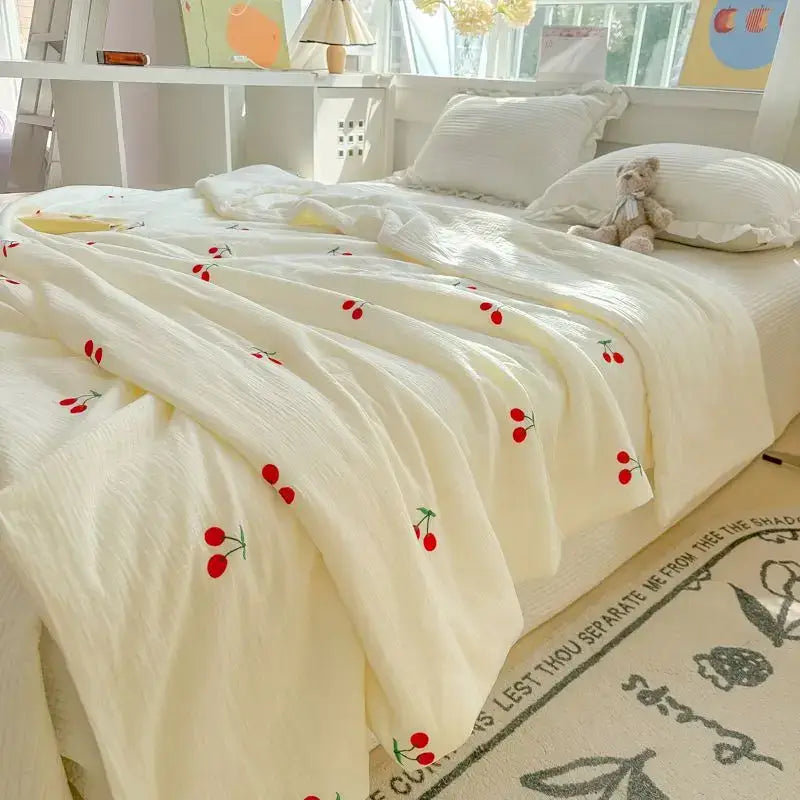 White Cherry Embroidered Quilt