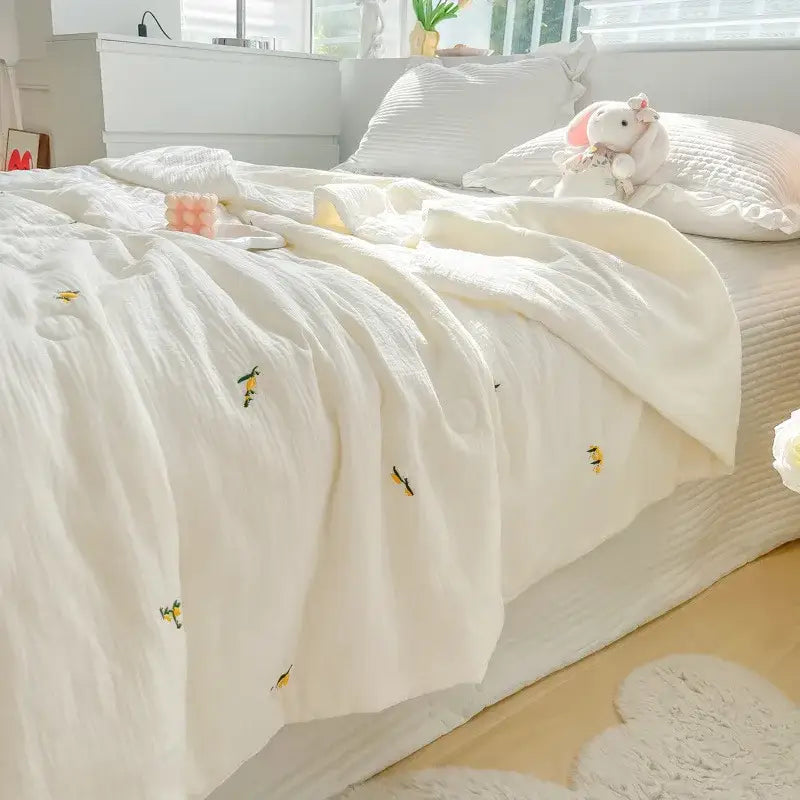 White Cherry Embroidered Quilt