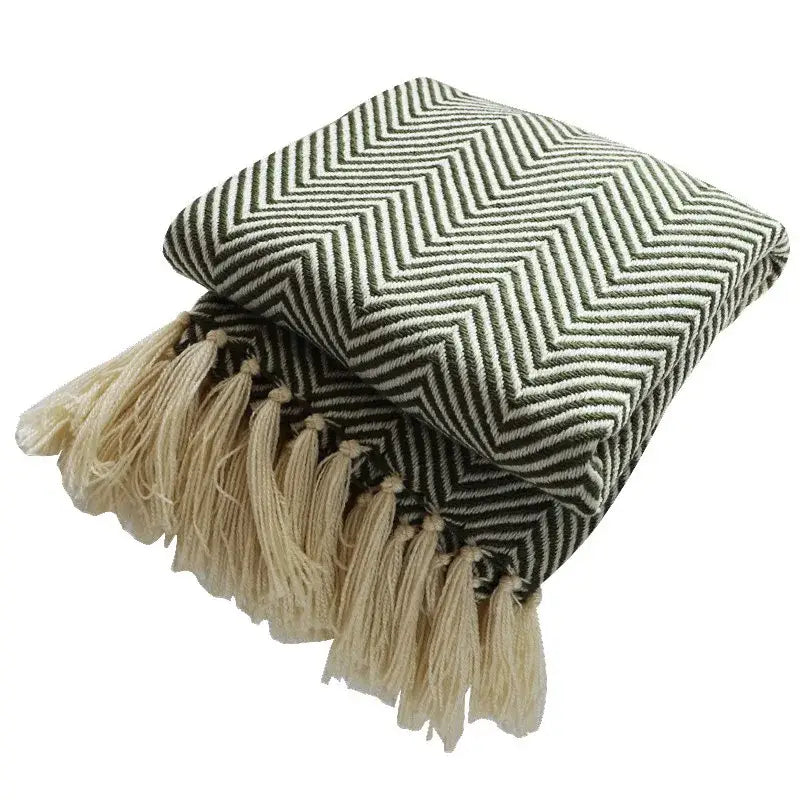 Green Knitted Geometric Throw