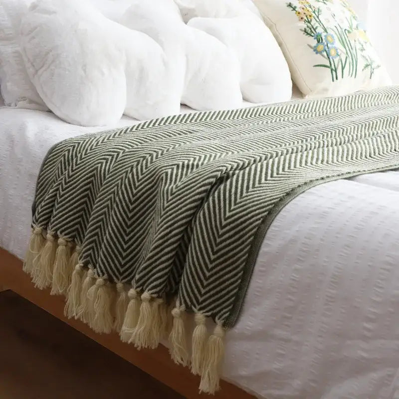 Green Knitted Geometric Throw