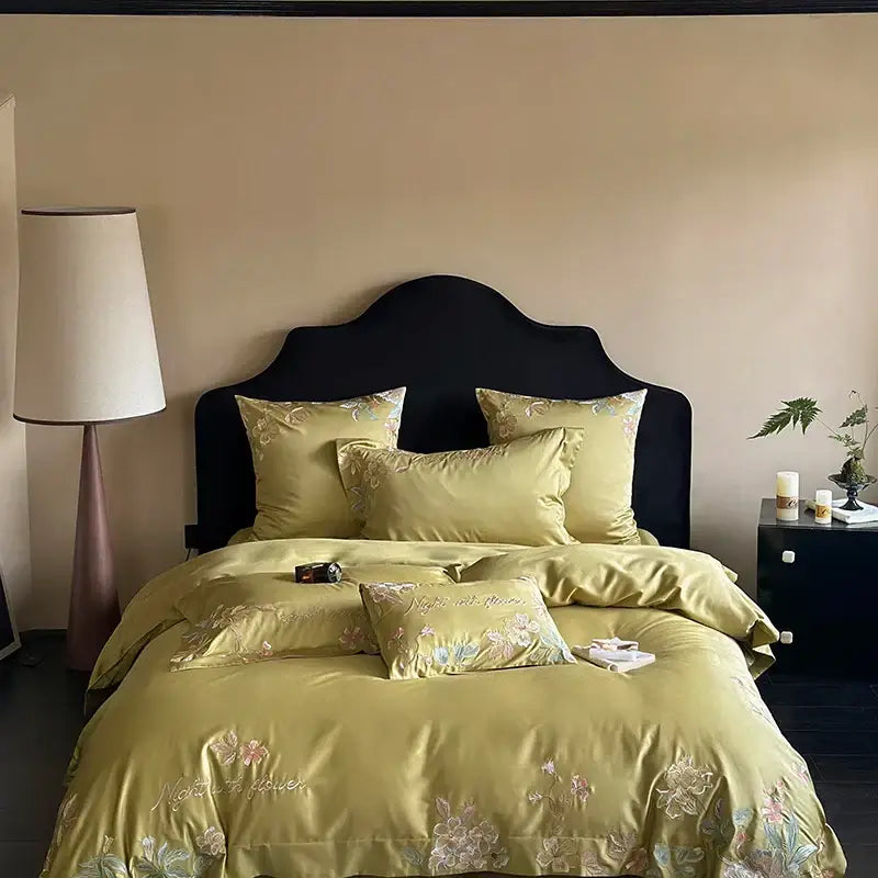 Green Embroidered Cotton Bedding