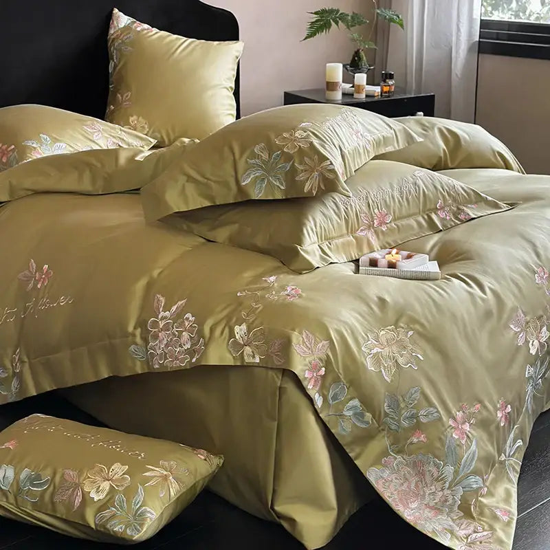 Green Embroidered Cotton Bedding