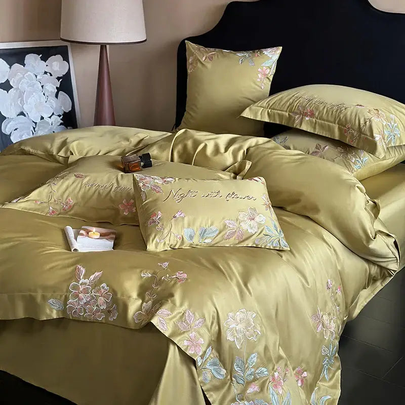 Green Embroidered Cotton Bedding