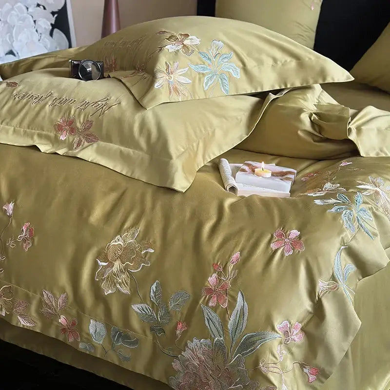 Green Embroidered Cotton Bedding