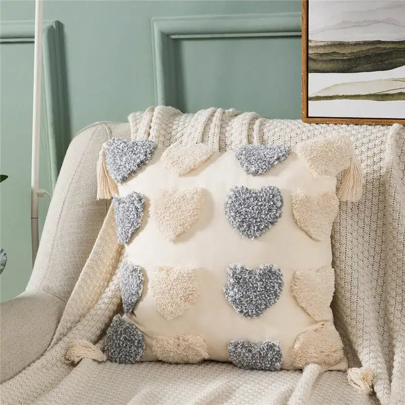 Gray Heart Embroidery Cushion