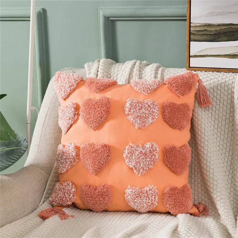 Gray Heart Embroidery Cushion