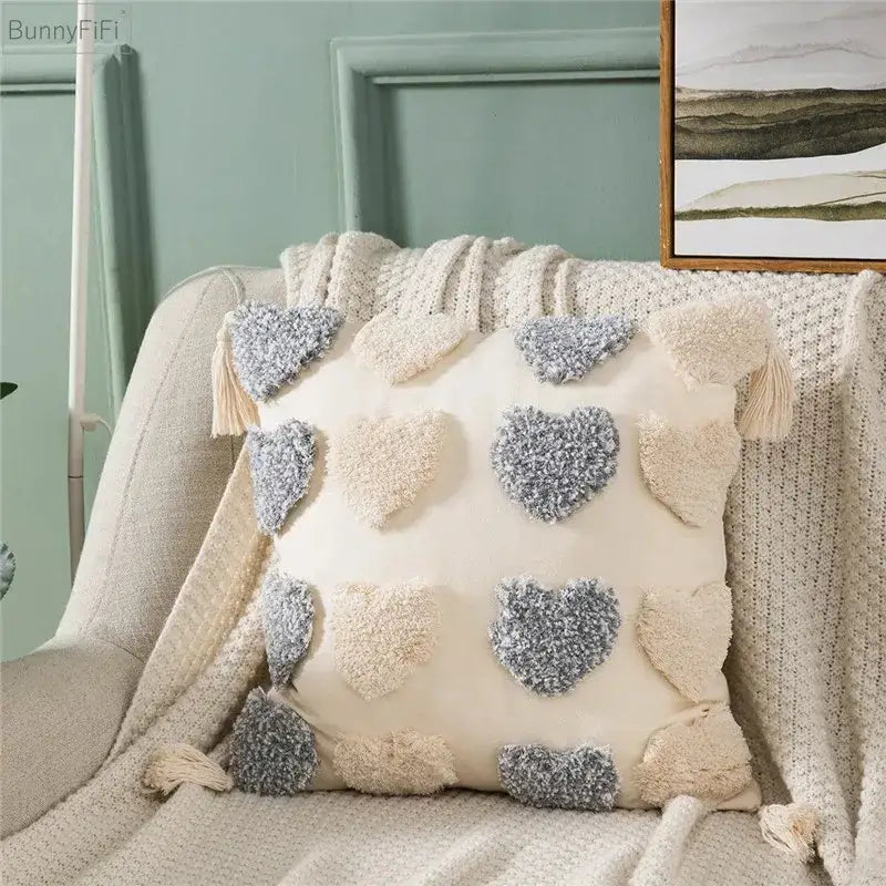 Gray Heart Embroidery Cushion