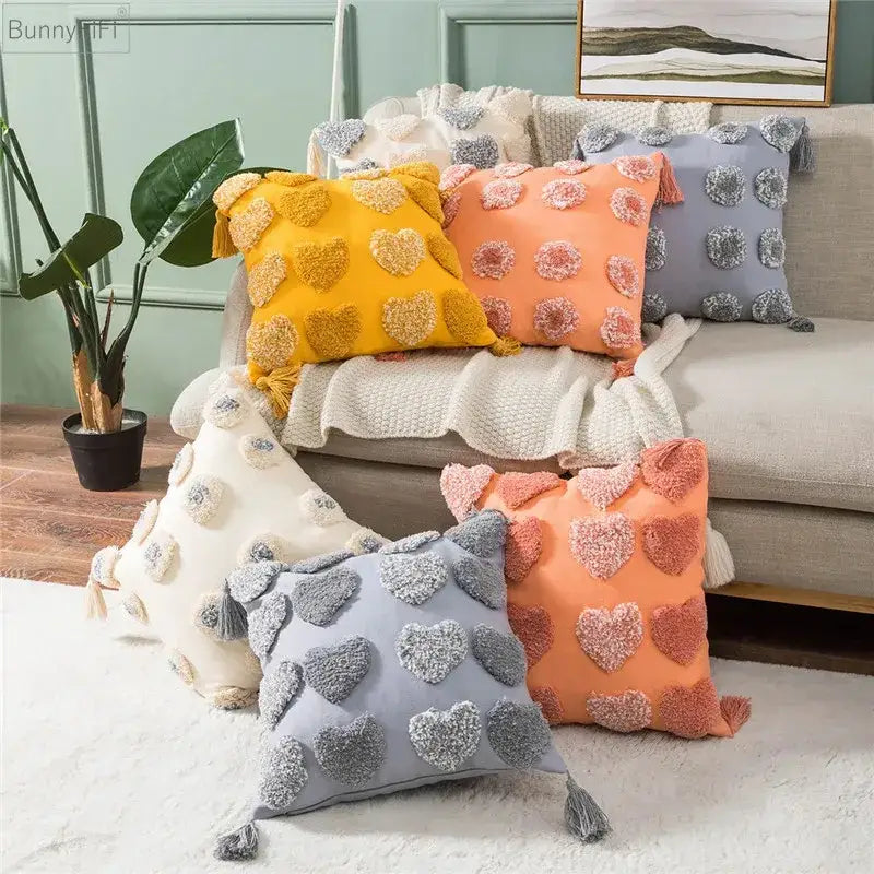 Gray Heart Embroidery Cushion