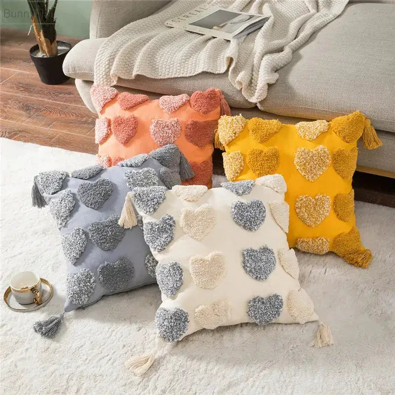 Gray Heart Embroidery Cushion