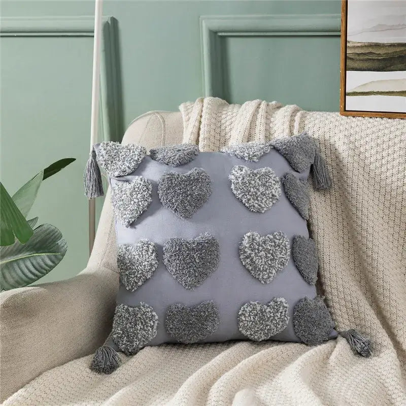 Gray Heart Embroidery Cushion