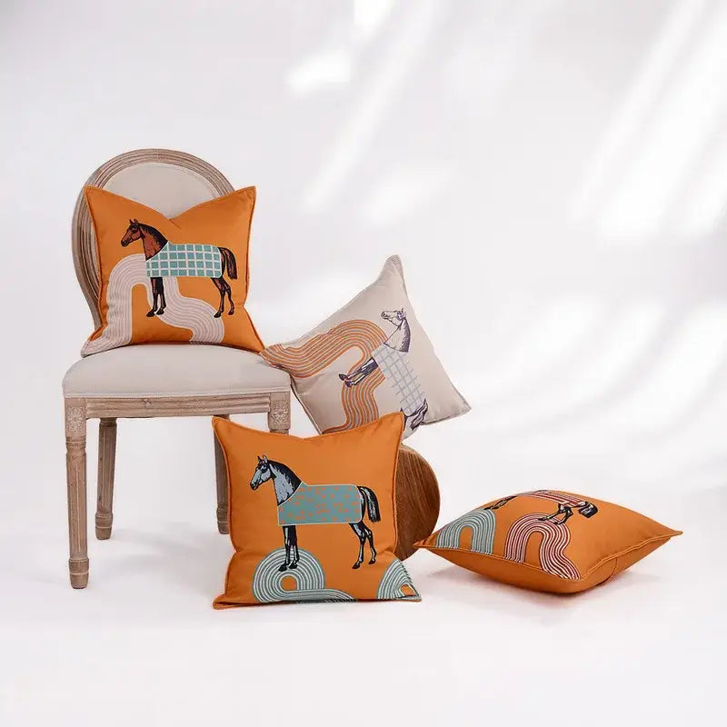 Orange Horse Throw Pillowcase