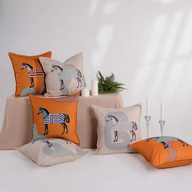 Orange Horse Throw Pillowcase