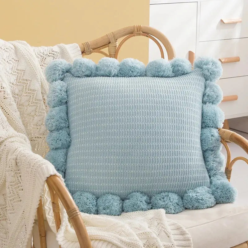 Orange Pompom Cushion Cover