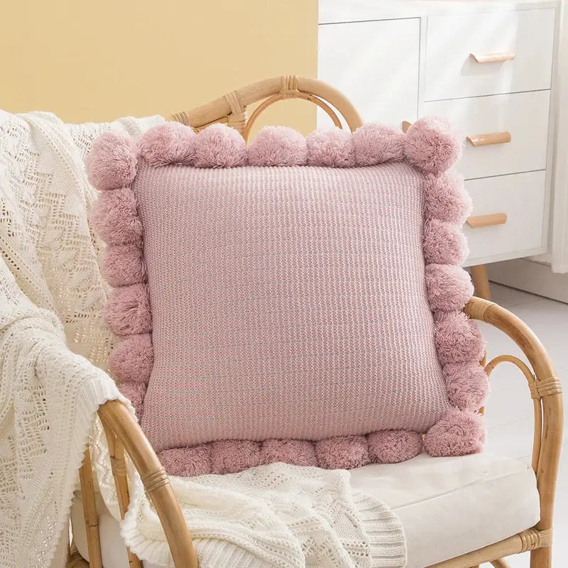 Orange Pompom Cushion Cover