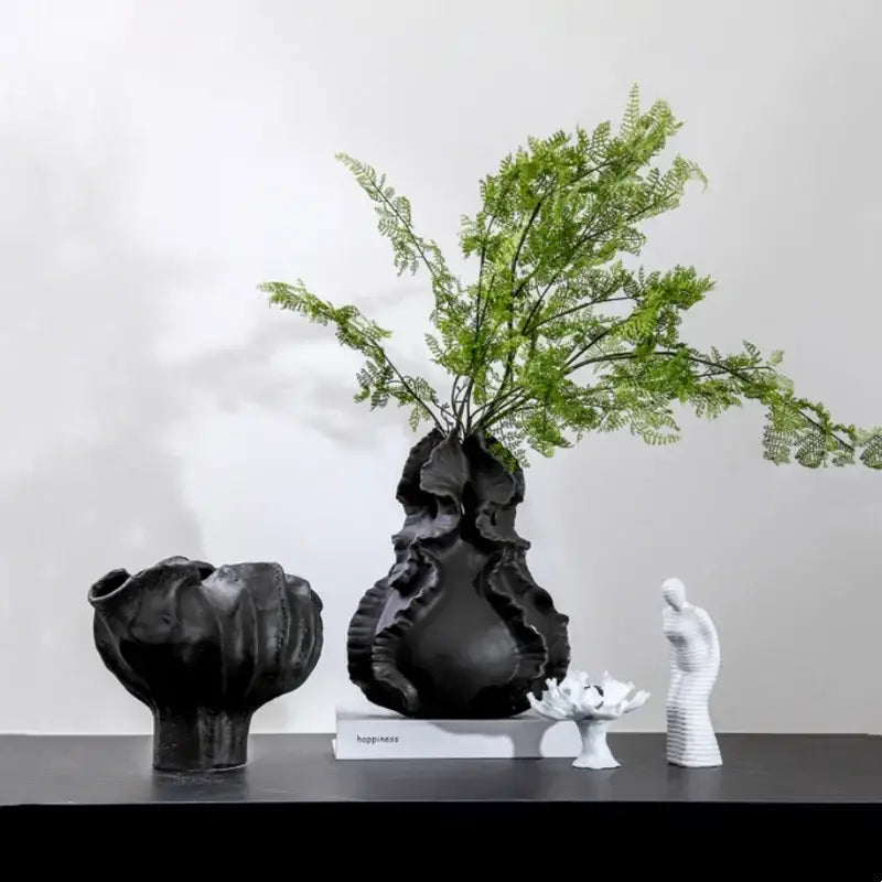 Black Ceramic Wavy Vase