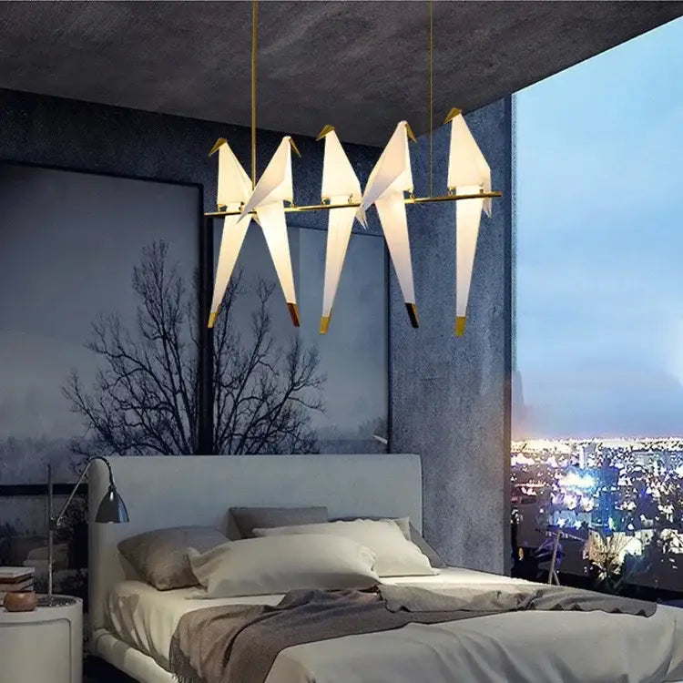 White Gold Crane Chandelier