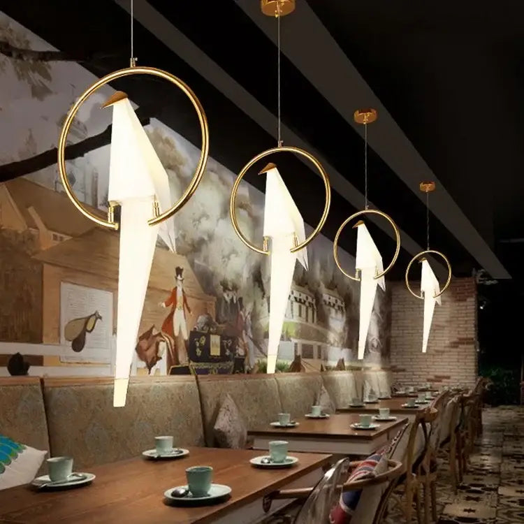 White Gold Crane Chandelier