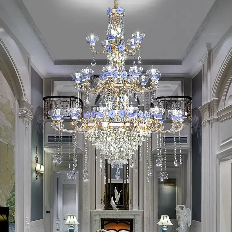 Blue Gold Crystal Chandelier