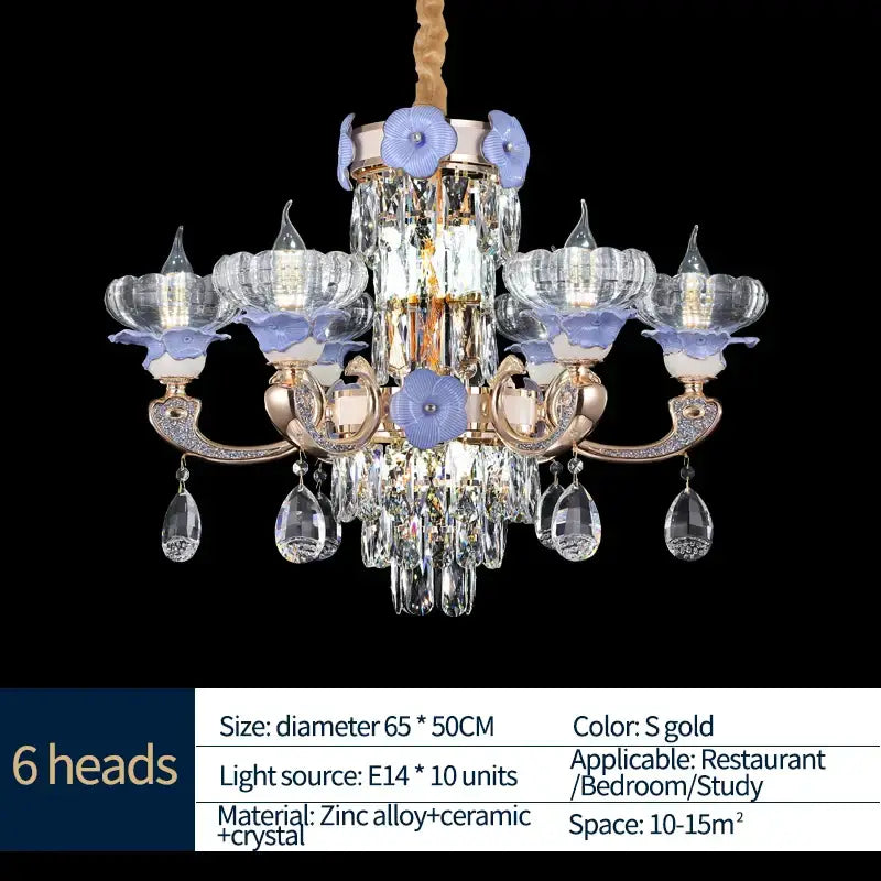 Blue Gold Crystal Chandelier