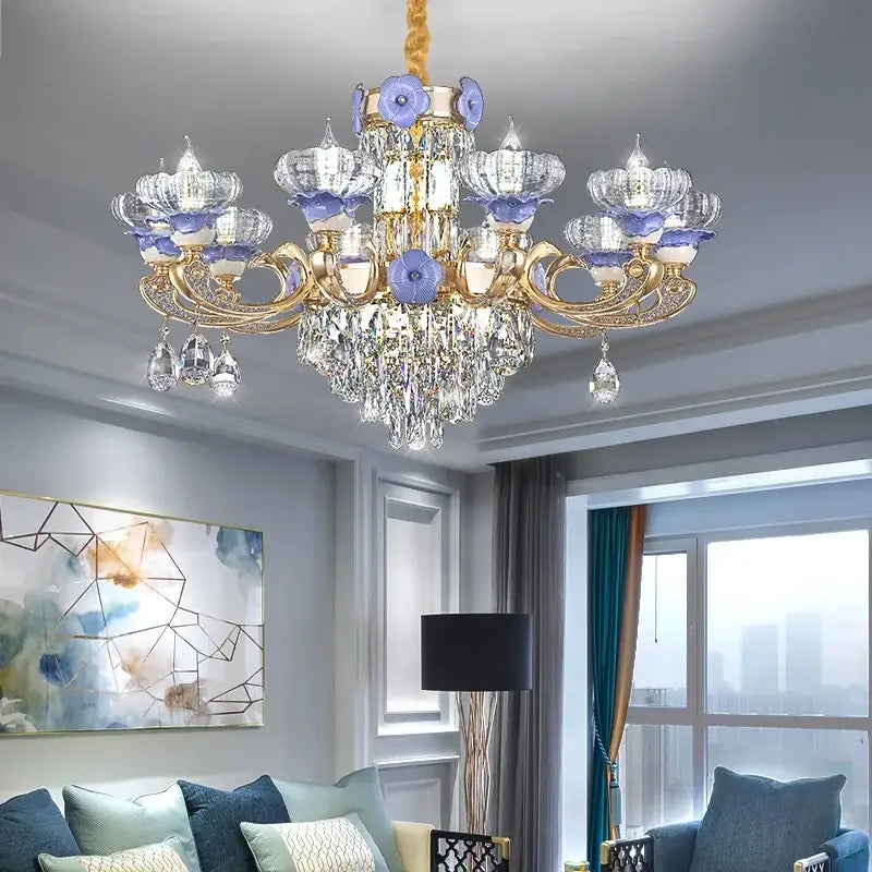 Blue Gold Crystal Chandelier