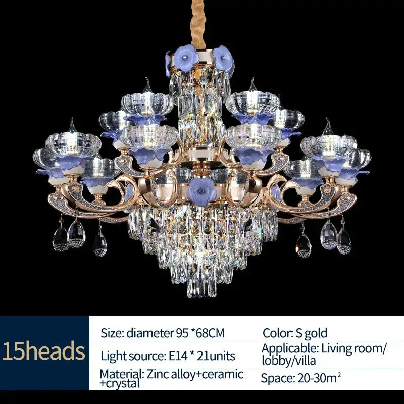 Blue Gold Crystal Chandelier