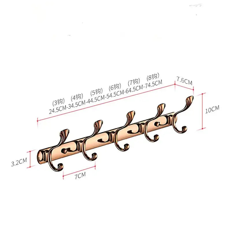 Gold Brass Towel Hook Rack with Five Hooks